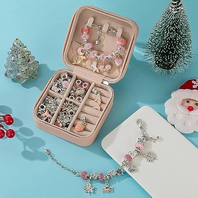 STRBOXONG TABIA CHARM JEWELRY BRACELET MAKING KIT FOR GIRLS, READY TO GIFT, FUN AND EASY TO MAKE TOYS FOR GIRLS, 68 PCS CUTE SPARKLING JEWELRY KIT AGE 6-14 INSPIRES CREATIVITY AND SELF-EXPRESSION - PINK - Image 4