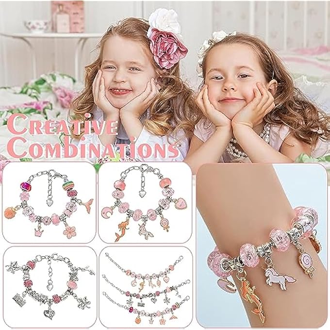 STRBOXONG TABIA CHARM JEWELRY BRACELET MAKING KIT FOR GIRLS, READY TO GIFT, FUN AND EASY TO MAKE TOYS FOR GIRLS, 68 PCS CUTE SPARKLING JEWELRY KIT AGE 6-14 INSPIRES CREATIVITY AND SELF-EXPRESSION - PINK - Image 5