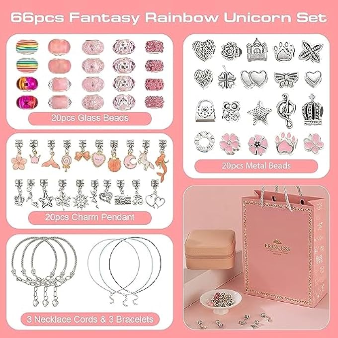 STRBOXONG TABIA CHARM JEWELRY BRACELET MAKING KIT FOR GIRLS, READY TO GIFT, FUN AND EASY TO MAKE TOYS FOR GIRLS, 68 PCS CUTE SPARKLING JEWELRY KIT AGE 6-14 INSPIRES CREATIVITY AND SELF-EXPRESSION - PINK - Image 3