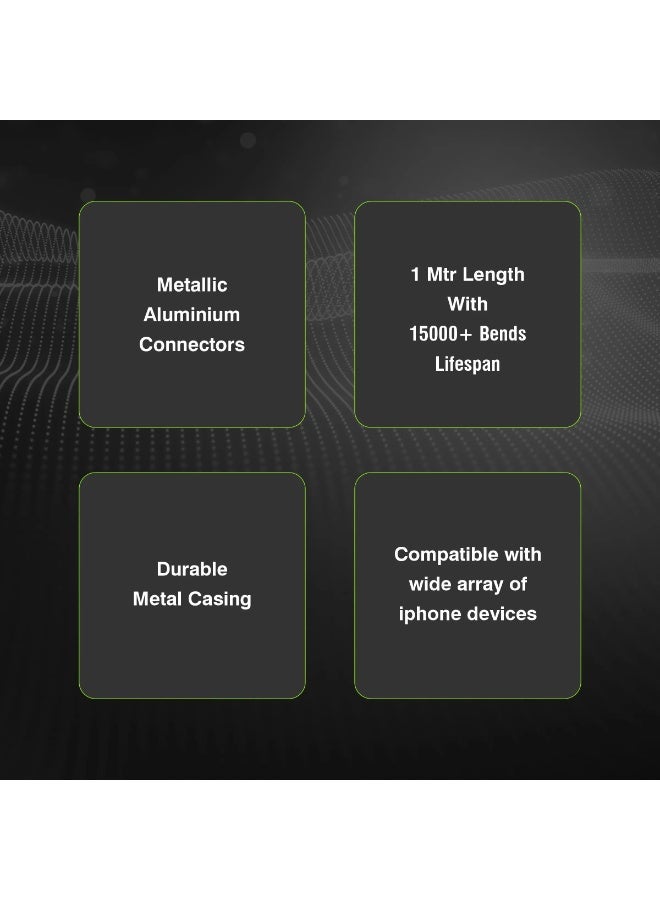 ERD 25W High-Speed Lightning to USB-A Charging and Data Sync Cable – 1 Meter Durable Metal Casing, 15000+ Bend Lifespan, Compatible with iPhone, iPad, AirPods, and All Lightning Devices (White/Silver) - Image 5