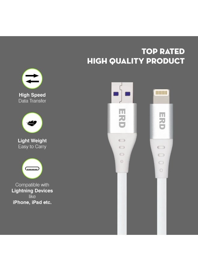 ERD 25W High-Speed Lightning to USB-A Charging and Data Sync Cable – 1 Meter Durable Metal Casing, 15000+ Bend Lifespan, Compatible with iPhone, iPad, AirPods, and All Lightning Devices (White/Silver) - Image 3