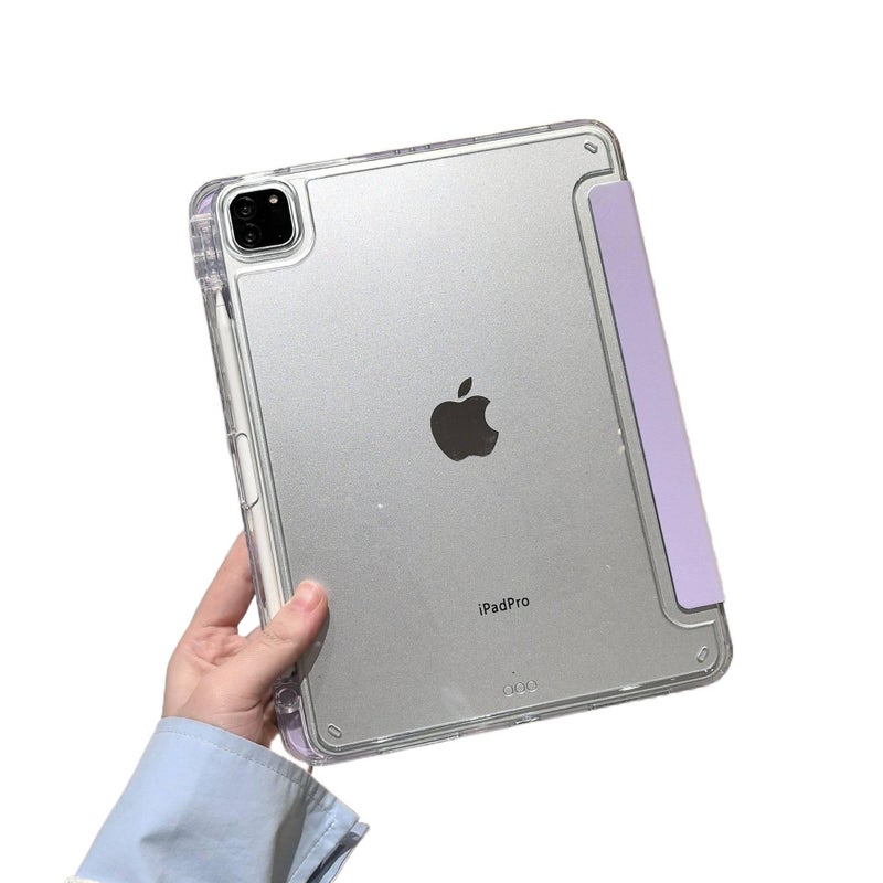 DGG Purple Transparent Clear Back iPad Case for iPad Air with Pencil Holder - Image 5