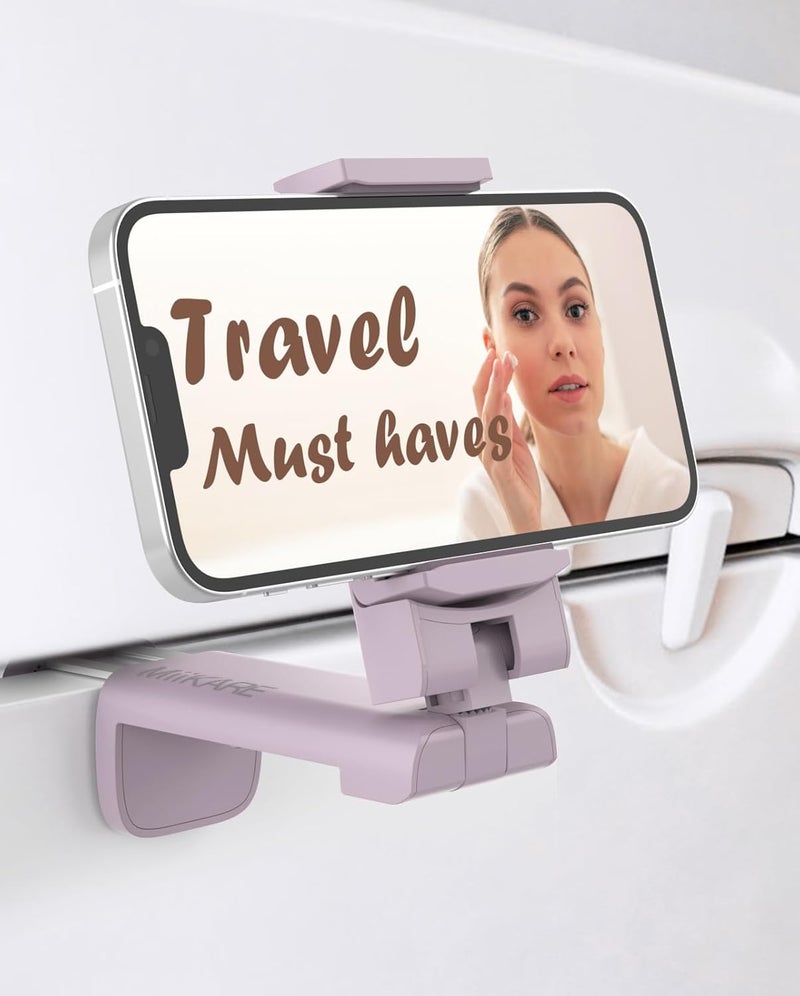 MiiKARE Travel Essentials Airplane Phone Holder, Universal Handsfree Phone Mount for Flying with 360 Degree Rotation, Travel Must Haves Phone Stand for Desk, Tray Table, Purple - Image 1