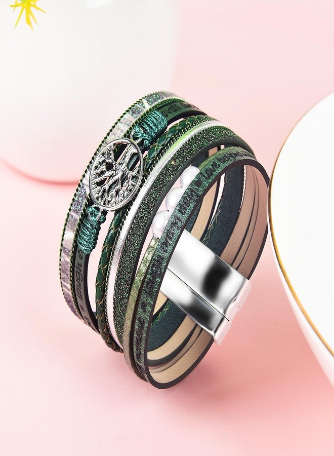 LightOnIt Christmas Birthday Gifts for Women, Boho Leather Wrap Bracelets Bohemian Crystal Bracelets Trendy Layered Bracelet with Magnetic Clasp - Image 3