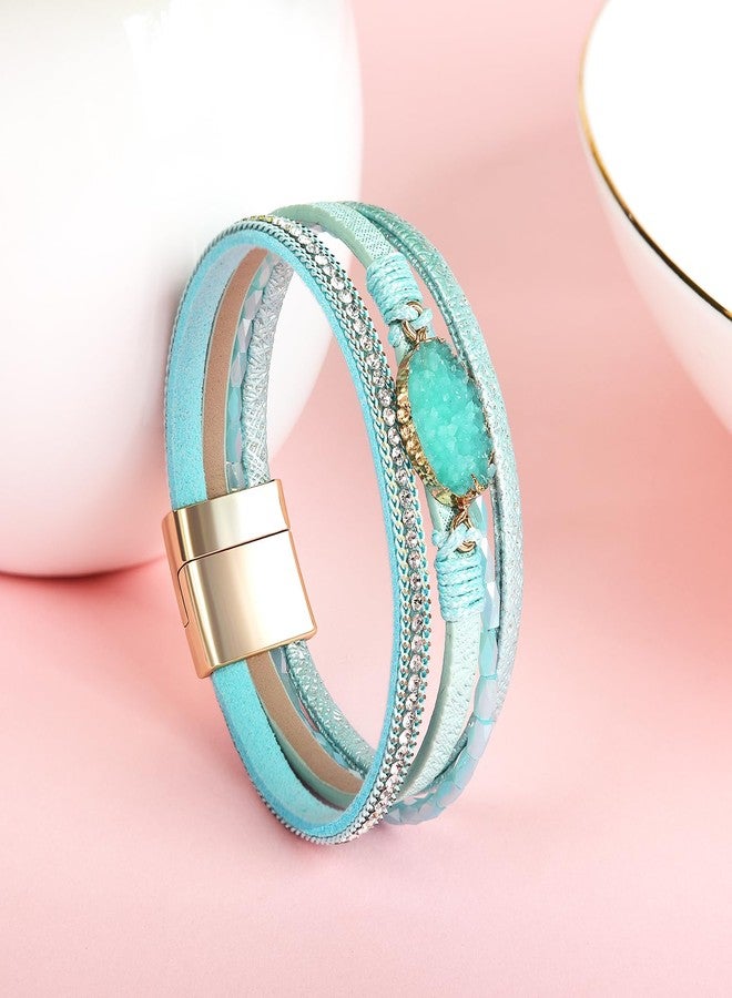 LightOnIt Christmas Birthday Gifts for Women, Boho Leather Wrap Bracelets Bohemian Crystal Bracelets Trendy Layered Bracelet with Magnetic Clasp - Image 2