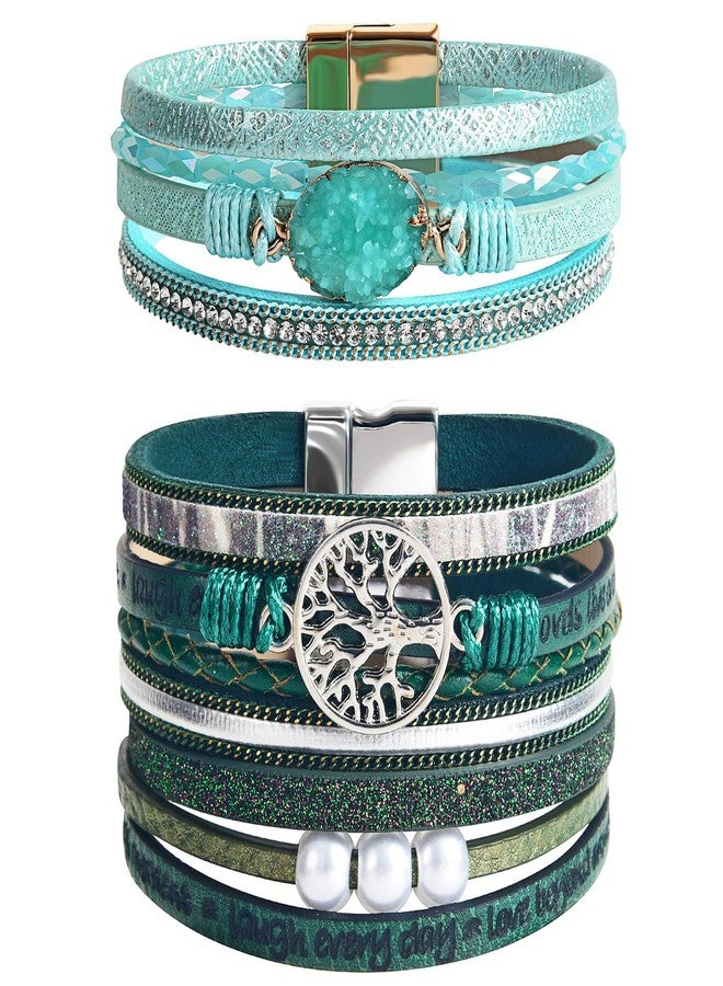 LightOnIt Christmas Birthday Gifts for Women, Boho Leather Wrap Bracelets Bohemian Crystal Bracelets Trendy Layered Bracelet with Magnetic Clasp - Image 1