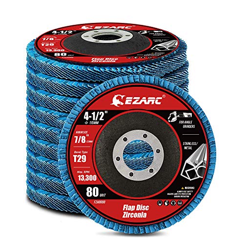 EZARC Flap Discs 80 Grit 4 12 x 78Inch Flap Sanding Disc Type 29 Zirconia Grinding Wheel for Stainless Steel Sheet Metal 10 Pack - Image 1