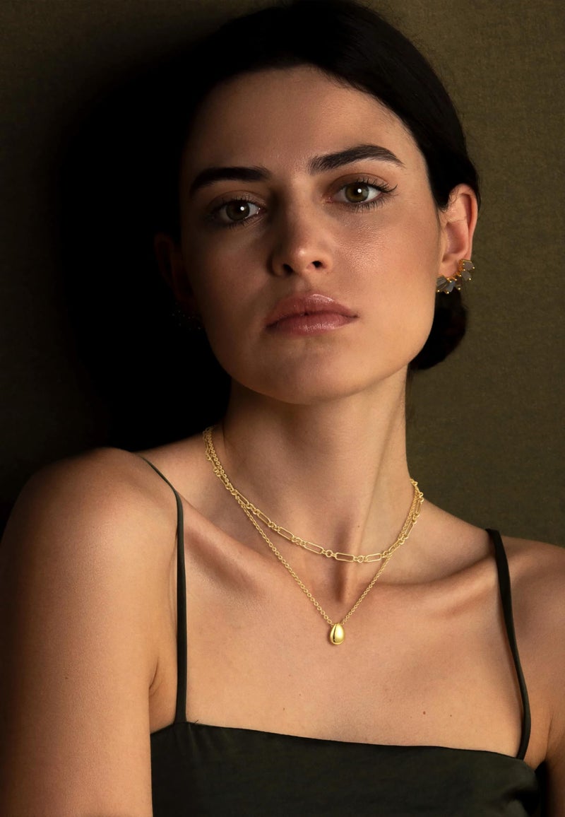 BERISO 14K Gold Plated Layered Necklace for Women, 2 Layer Dainty Gold Necklace with Minimalist Pendant, Elegant Everyday Gold Jewelry Gift - Image 4