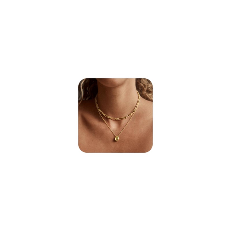 BERISO 14K Gold Plated Layered Necklace for Women, 2 Layer Dainty Gold Necklace with Minimalist Pendant, Elegant Everyday Gold Jewelry Gift - Image 1