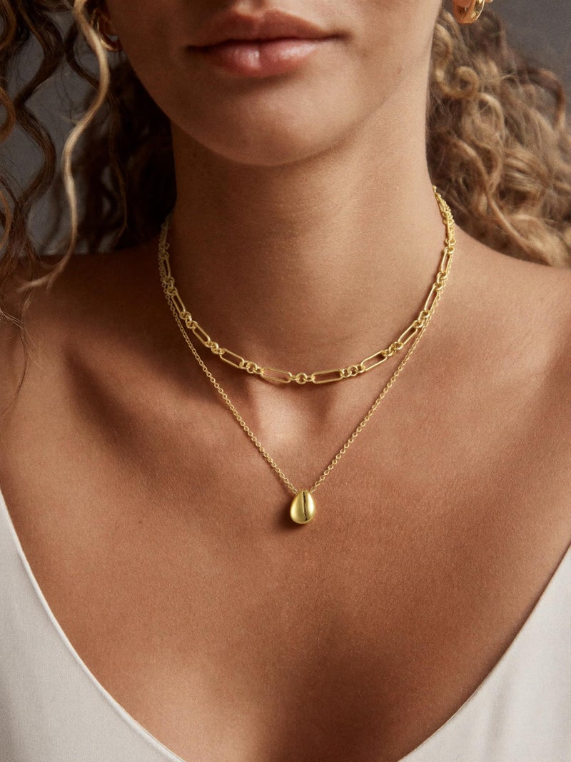 BERISO 14K Gold Plated Layered Necklace for Women, 2 Layer Dainty Gold Necklace with Minimalist Pendant, Elegant Everyday Gold Jewelry Gift - Image 2