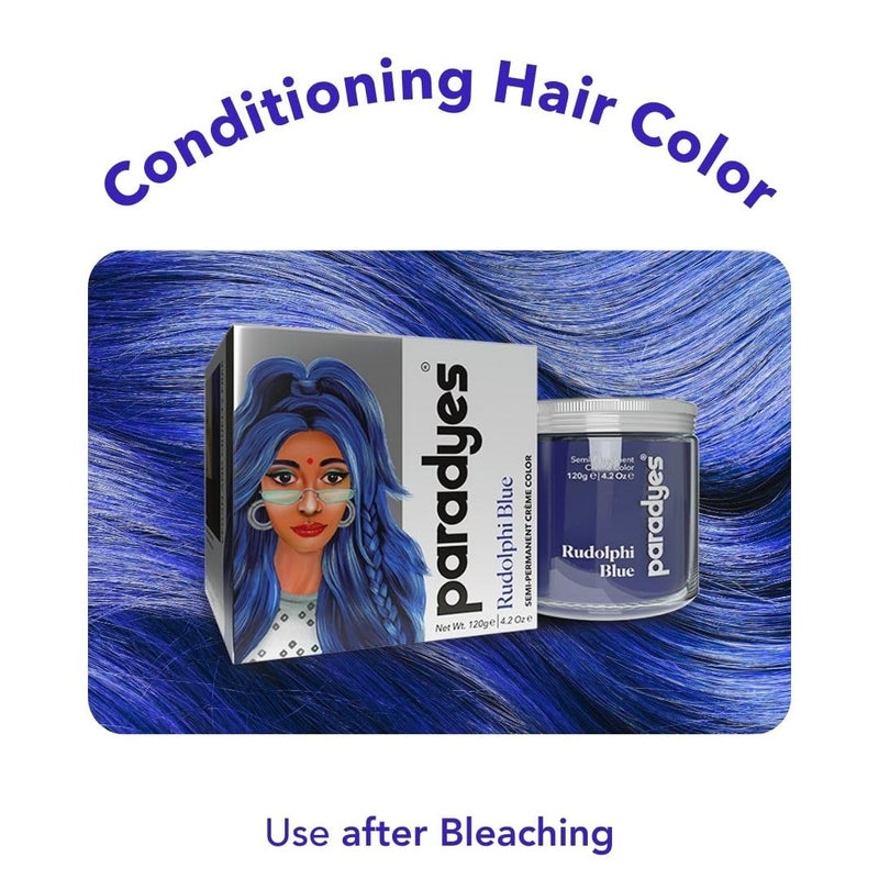 Paradyes Semipermanent Rudolphi Blue DIY Conditioner Based Hair Colour infused with Aloevera Bhringaraj Brahmi Almonds  Amla 120 gm - Image 2