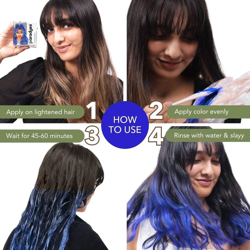 Paradyes Semipermanent Rudolphi Blue DIY Conditioner Based Hair Colour infused with Aloevera Bhringaraj Brahmi Almonds  Amla 120 gm - Image 4