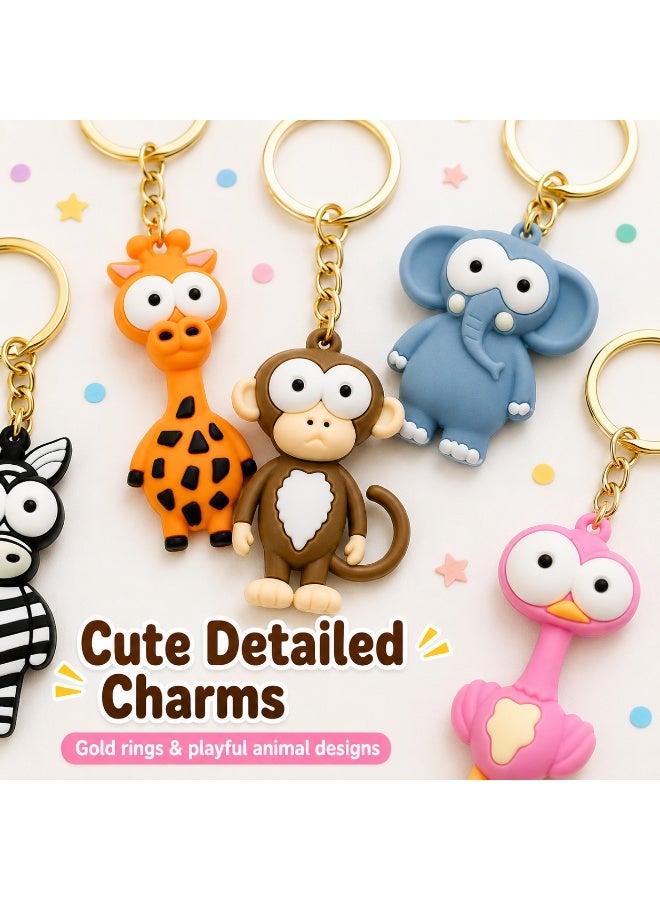 Kids Birthday Party Favors — 16-piece jungle-themed keychain toy set, suitable for boys and girls. It can also be used as gift bag fillers or small toy fillers. These gifts are ideal for children on occasions such as Eid, Halloween, birthday parties, classroom rewards and other festive events. The designs include cute animal characters such as elephant, monkey, giraffe, zebra, lion, bull, ostrich and leopard. - Image 5