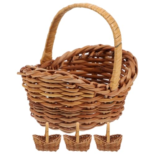 PRETYZOOM 4 Pcs Set Wicker Mini Flower Basket with Handle Small Rattan Storage Basket For Party Favors Easter Picnic Decoration Handwoven product there may be a slight error in size - Image 1