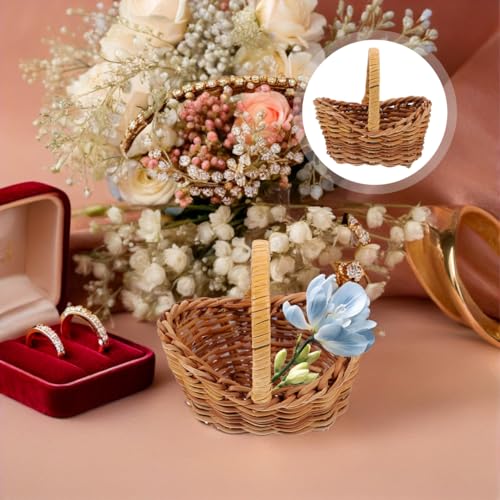 PRETYZOOM 4 Pcs Set Wicker Mini Flower Basket with Handle Small Rattan Storage Basket For Party Favors Easter Picnic Decoration Handwoven product there may be a slight error in size - Image 3