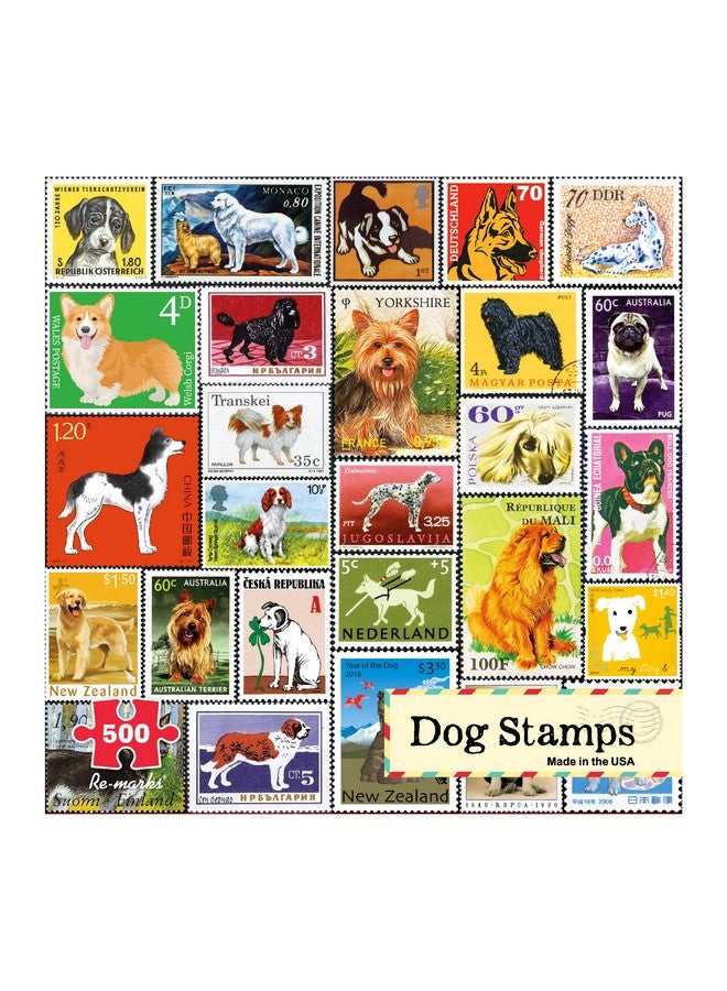 Re-Marks Dog Postage-Stamp Collage Puzzle, 500-Piece Puzzle For All Ages - Image 1