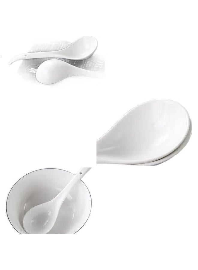 Pick up paintings Shihua Ceramic Large Soup Ladle Rice Spoon 27.8Cm, Serving Spoon For Soup, Porridge Scoop, Tablespoon, Single Piece - Image 2