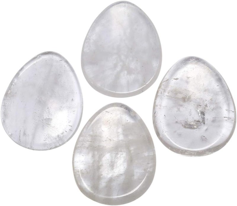 mookaitedecor Rock Quartz Thumb Worry Stone, Pocket Palm Stones Crystal Healing Reiki Stress Relief Pack of 4, Teardrop Shape