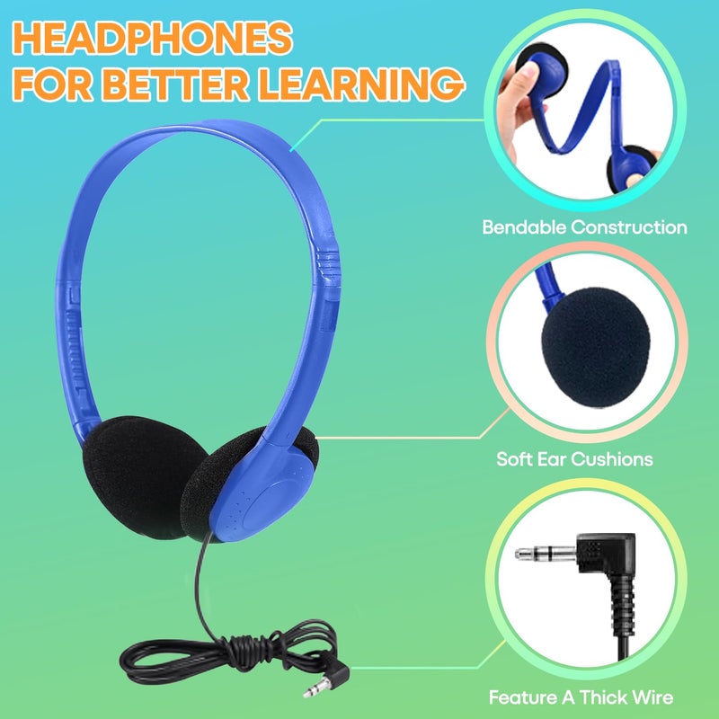 Wensdo Kids Headphones Bulk 12 Pack for Classroom School Students, Wholesale Multi Color Wired Class Set Headphones for Children Toddler Boys Girls Teen and Adult (HY857,12 Mixed) - Image 3