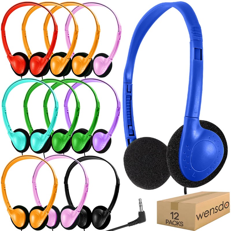 Wensdo Kids Headphones Bulk 12 Pack for Classroom School Students, Wholesale Multi Color Wired Class Set Headphones for Children Toddler Boys Girls Teen and Adult (HY857,12 Mixed) - Image 1