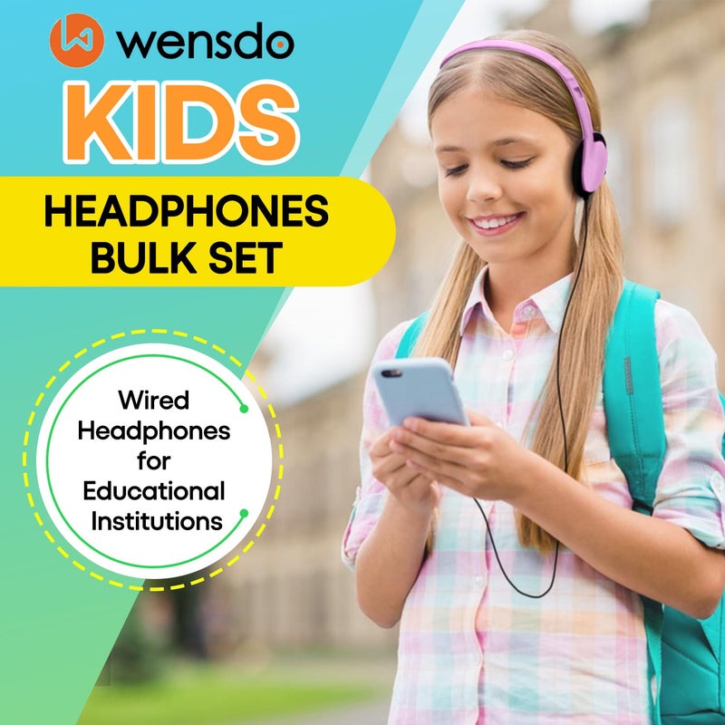 Wensdo Kids Headphones Bulk 12 Pack for Classroom School Students, Wholesale Multi Color Wired Class Set Headphones for Children Toddler Boys Girls Teen and Adult (HY857,12 Mixed) - Image 2