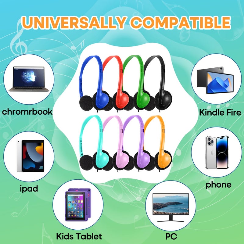 Wensdo Kids Headphones Bulk 12 Pack for Classroom School Students, Wholesale Multi Color Wired Class Set Headphones for Children Toddler Boys Girls Teen and Adult (HY857,12 Mixed) - Image 5