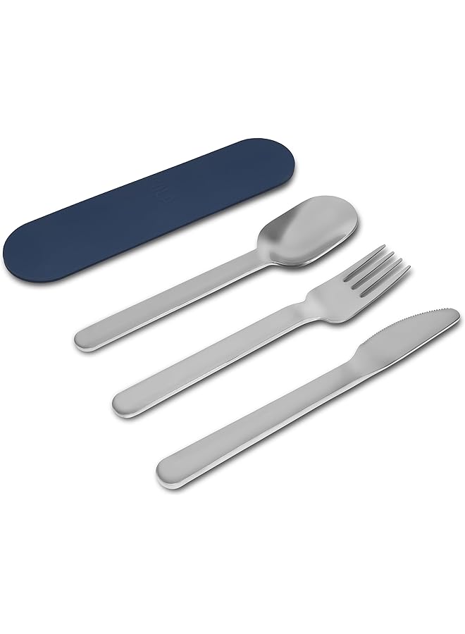 BEOLA Stainless Steel Cutlery Set with Silicone Case Travel Utensils with Pouch Reusable Fork Spoon and Knife Cutlery for Lunch Box Kids School Camping Outdoor Set of 4pcs (Marine Blue) - Image 2