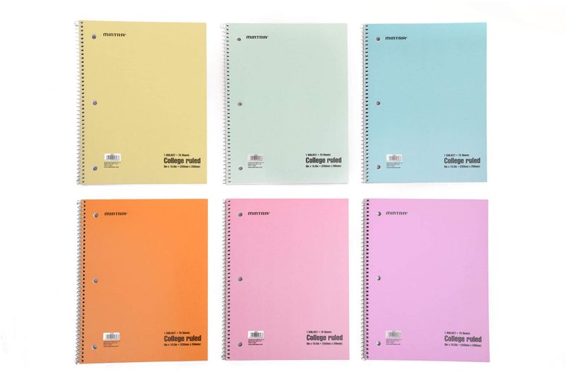 Mintra Office Spiral Notebooks Spiral Notebooks - 1 Subject, Pastel, College Ruled, 6 Pack, For School, Office, Business, Professional,70 Sheets - Image 3