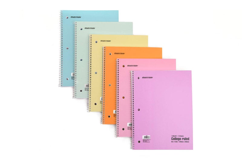 Mintra Office Spiral Notebooks Spiral Notebooks - 1 Subject, Pastel, College Ruled, 6 Pack, For School, Office, Business, Professional,70 Sheets - Image 1