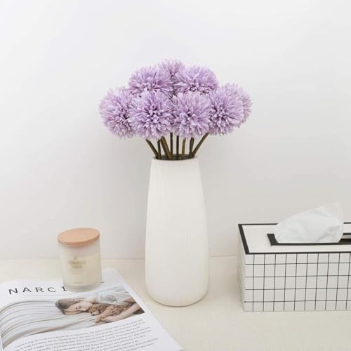 VERVENIX 5-Piece Artificial Chrysanthemum Ball Hydrangea Flower Sticks – Premium Silk Flowers for Home, Office, Wedding, and Festival Décor Purple, Pack of 5, Without Vase - Image 1