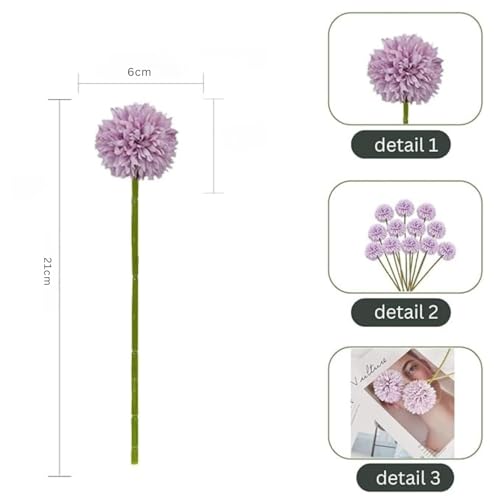 VERVENIX 5-Piece Artificial Chrysanthemum Ball Hydrangea Flower Sticks – Premium Silk Flowers for Home, Office, Wedding, and Festival Décor Purple, Pack of 5, Without Vase - Image 2
