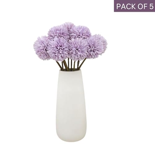 VERVENIX 5-Piece Artificial Chrysanthemum Ball Hydrangea Flower Sticks – Premium Silk Flowers for Home, Office, Wedding, and Festival Décor Purple, Pack of 5, Without Vase - Image 3