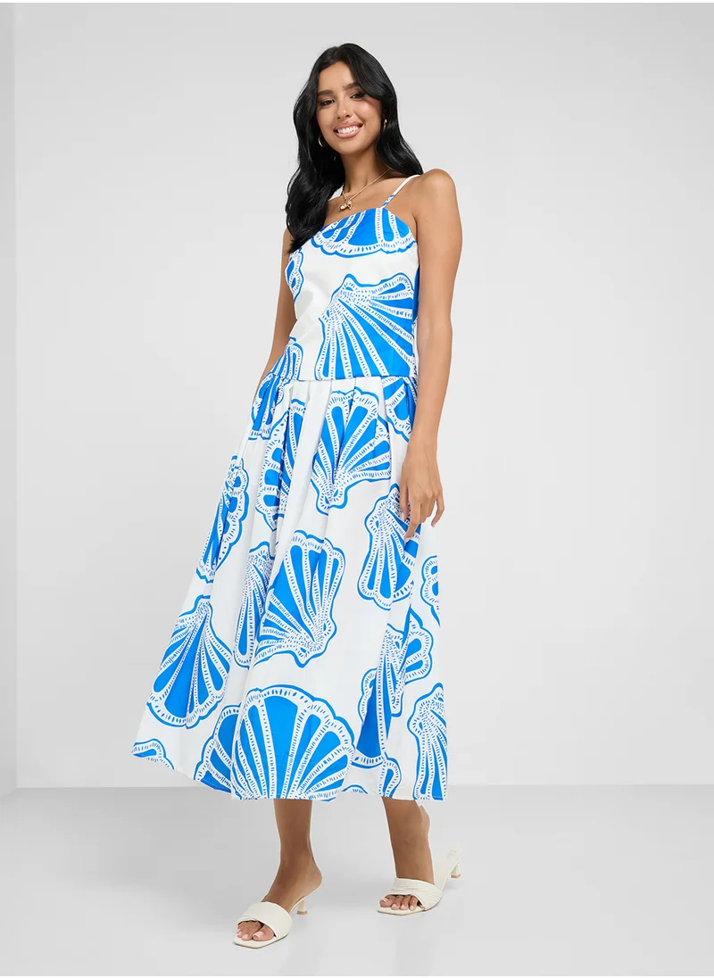 جينجر Strappy Drop Waist Shell Print Dress