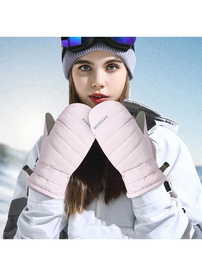 Bototack Winter Women Ski Mittens, Waterproof Touch Screen Snow Mitts, Anti Slip Warm Windproof Snowboard Gloves for Skiing Hiking Cycling (Pink) - Image 2