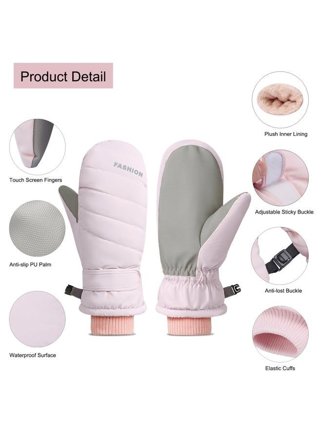 Bototack Winter Women Ski Mittens, Waterproof Touch Screen Snow Mitts, Anti Slip Warm Windproof Snowboard Gloves for Skiing Hiking Cycling (Pink) - Image 4