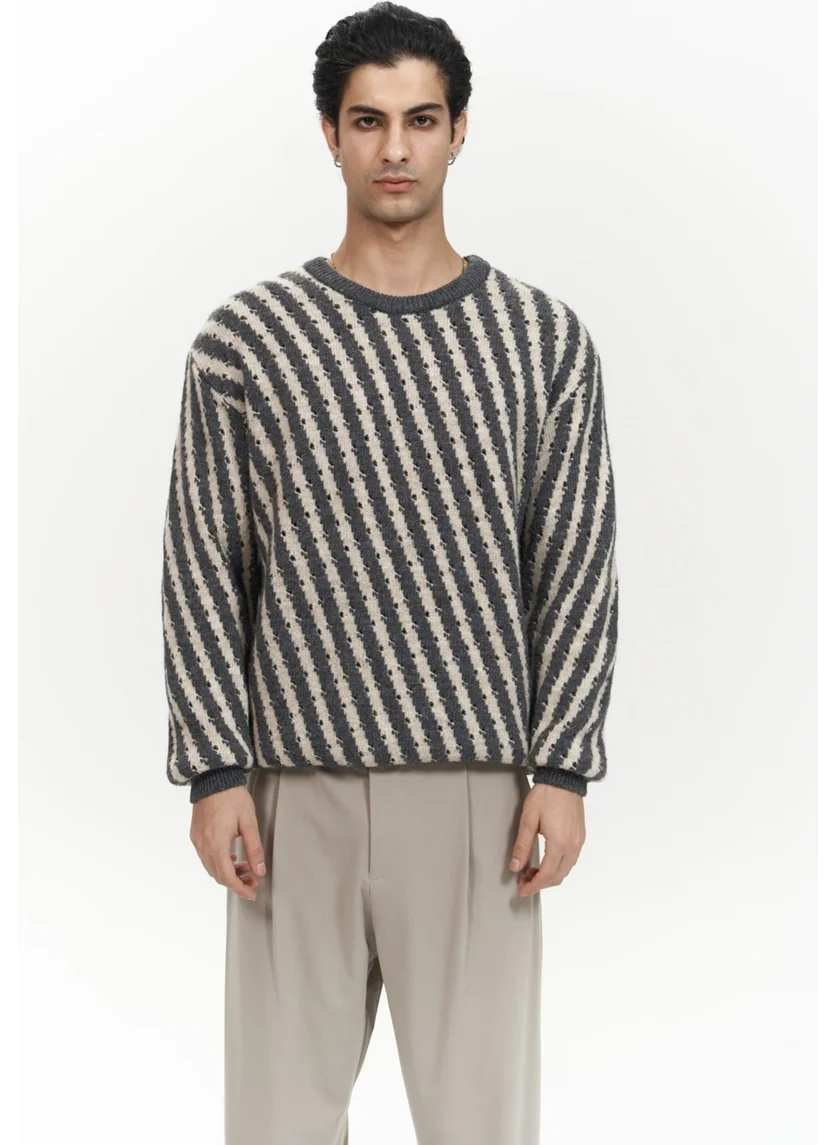 Mai Collection Elijah Striped Anthracite Men's Knitwear Sweater