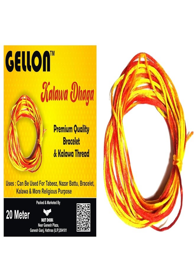 Gellon Kalawa - Moli - Mauli - Kalava - Chaddi Nada - Thread Roll - Sacred Thread Shudh Dhaga Red & Yellow Color - Raksha Sutra for Kids Men & Women - Dora for Nazar Battu Bracelet Pack of 20 Meter - Image 1