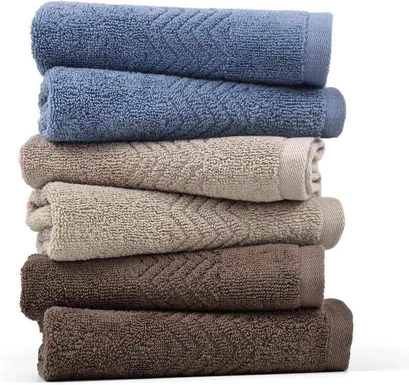 Cleanbear Cotton Washcloths Bath Wash Cloth Set 13 x 13 Inches, 6-Pack Face Cloths with 3 Colors - Image 1