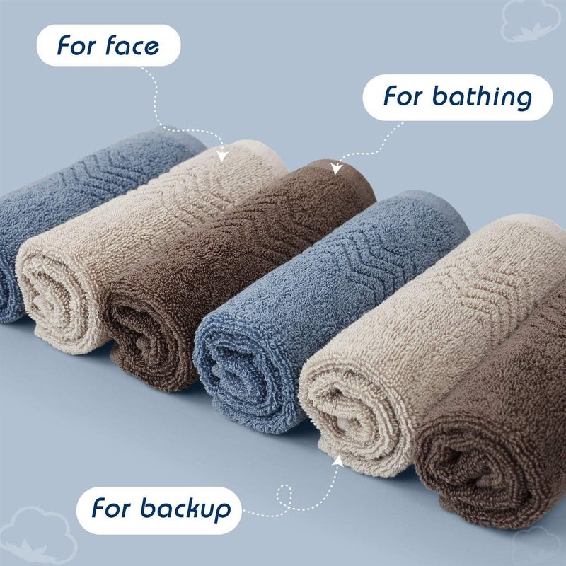 Cleanbear Cotton Washcloths Bath Wash Cloth Set 13 x 13 Inches, 6-Pack Face Cloths with 3 Colors - Image 2