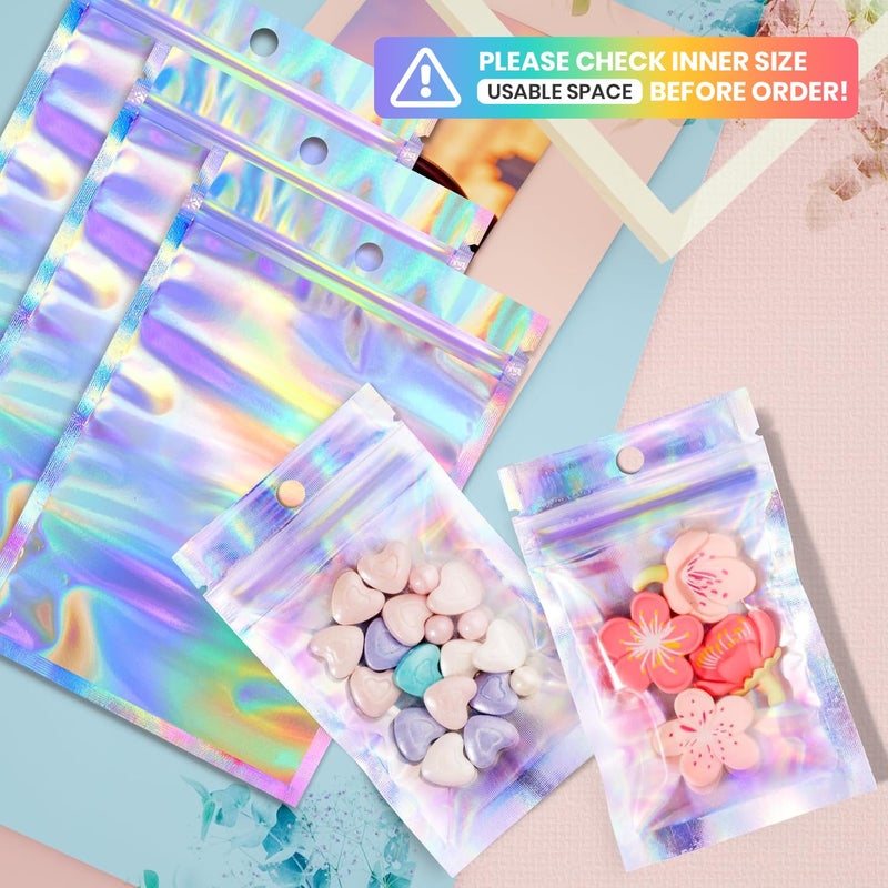 Funfery 100 pc Mylar Holographic Bags Packaging Bags,2.4x3.9in Clear Resealable Smell Proof Bag Foil Pouch Bag for Party Favor,Food Storage Baggies Packaging for Small Business - Image 4