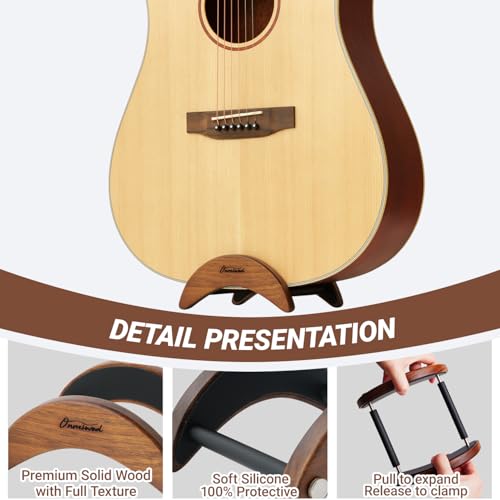 Onmiwod Acoustic Guitar Stand, Clip-On Self-Standing Solid Wood Guitar Stand, Portable Lightweight Guitar Stand Floor, Guitar Holder for Travel and Stage, Gift for Acoustic, Classic and Folk Guitar L-Size - Image 3