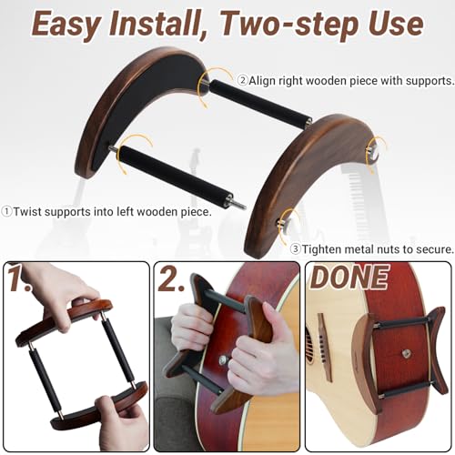 Onmiwod Acoustic Guitar Stand, Clip-On Self-Standing Solid Wood Guitar Stand, Portable Lightweight Guitar Stand Floor, Guitar Holder for Travel and Stage, Gift for Acoustic, Classic and Folk Guitar L-Size - Image 5