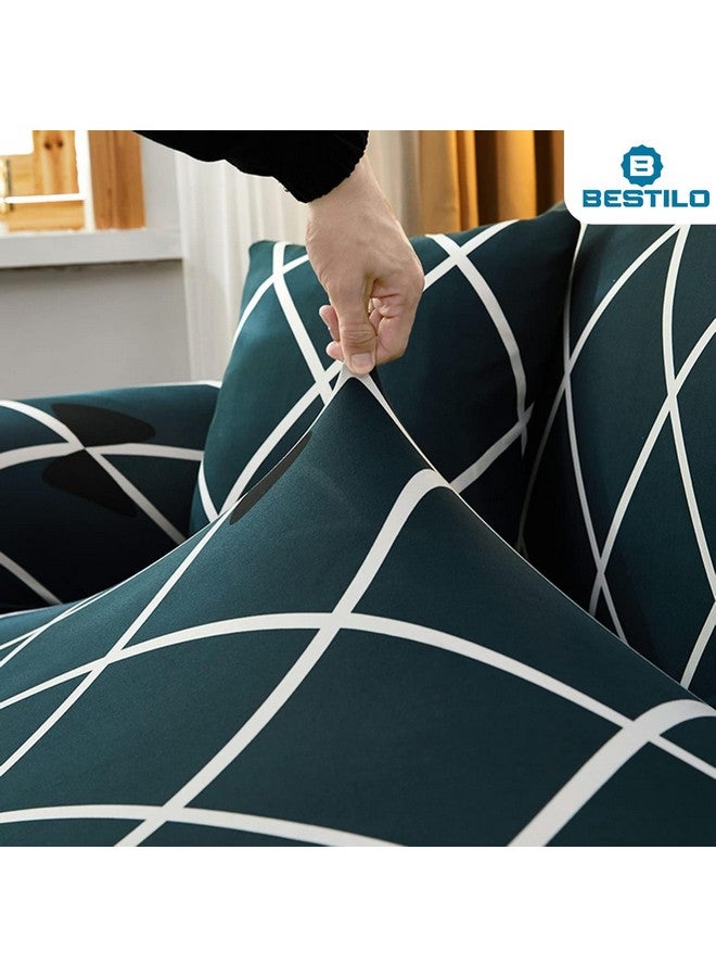 B BESTILO Sofa Cover 3 Seater and 2 Seater Fully Covered Universal 5 Seater Sofa Cover Non-Slip Sticky Elastic Stretchable Sofa Set Slipcover Protector for (Blue Diamond, Five Seater (3+1+1)) - Image 2