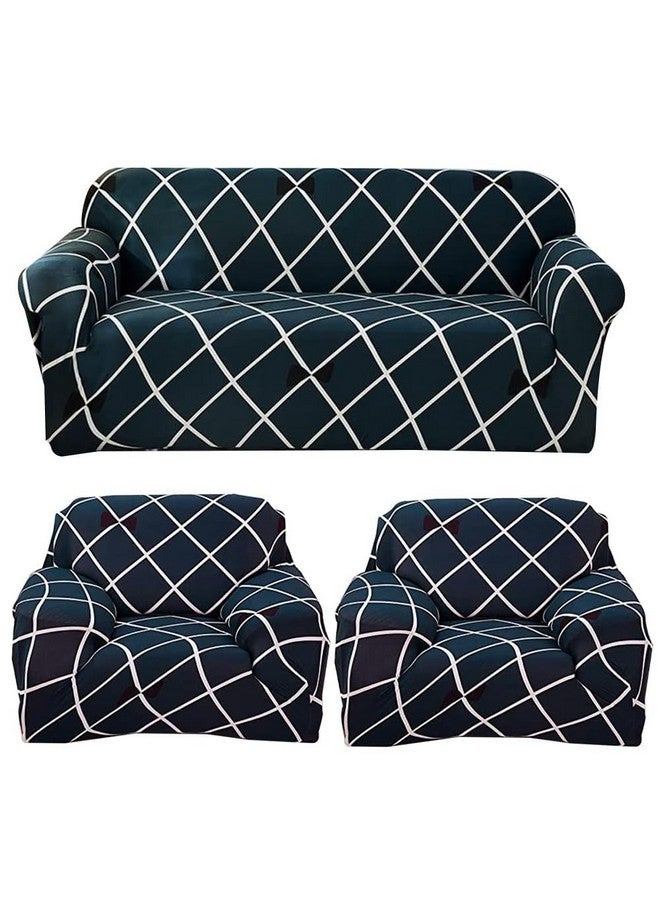 B BESTILO Sofa Cover 3 Seater and 2 Seater Fully Covered Universal 5 Seater Sofa Cover Non-Slip Sticky Elastic Stretchable Sofa Set Slipcover Protector for (Blue Diamond, Five Seater (3+1+1)) - Image 1