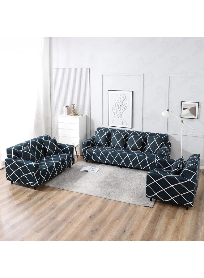 B BESTILO Sofa Cover 3 Seater and 2 Seater Fully Covered Universal 5 Seater Sofa Cover Non-Slip Sticky Elastic Stretchable Sofa Set Slipcover Protector for (Blue Diamond, Five Seater (3+1+1)) - Image 4