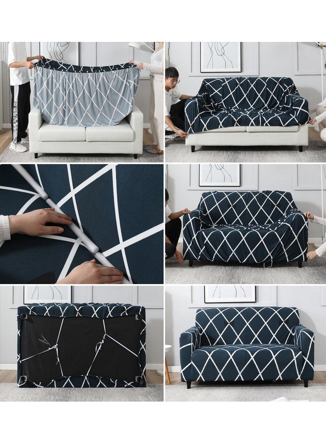 B BESTILO Sofa Cover 3 Seater and 2 Seater Fully Covered Universal 5 Seater Sofa Cover Non-Slip Sticky Elastic Stretchable Sofa Set Slipcover Protector for (Blue Diamond, Five Seater (3+1+1)) - Image 5