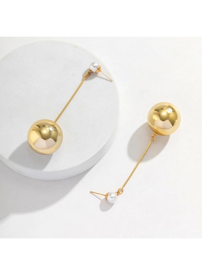 Wiwpar Gold Vintage Pearl Statement Ball Post Dangle Earrings Long Big Disco Ball Drop Dangle Earrings For Women Girls Prom Pageant Earrings Jewelry (Gold) - Image 2