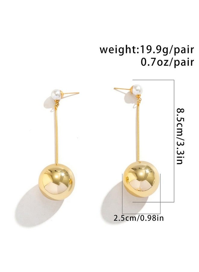 Wiwpar Gold Vintage Pearl Statement Ball Post Dangle Earrings Long Big Disco Ball Drop Dangle Earrings For Women Girls Prom Pageant Earrings Jewelry (Gold) - Image 3