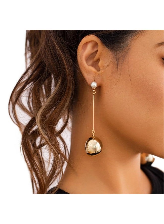 Wiwpar Gold Vintage Pearl Statement Ball Post Dangle Earrings Long Big Disco Ball Drop Dangle Earrings For Women Girls Prom Pageant Earrings Jewelry (Gold) - Image 4