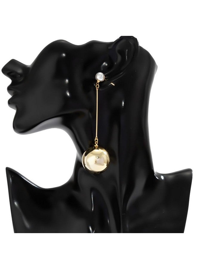 Wiwpar Gold Vintage Pearl Statement Ball Post Dangle Earrings Long Big Disco Ball Drop Dangle Earrings For Women Girls Prom Pageant Earrings Jewelry (Gold) - Image 5